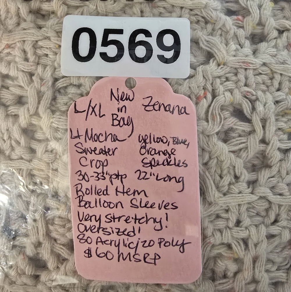 #0569 🧜♀️ L/XL ZENANA Lt Mocha Sweater w/Speckles 30-33ptp 22L Balloon Slvs - Picture 14 of 16